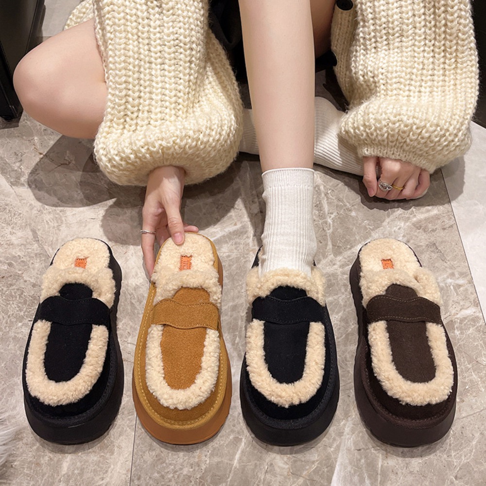 Women Shoes Boots - 女性スリッパデザイナーフロストレザー冬ブーツ厚底家庭用綿スリッパ女性ファッションぬいぐるみボケンスリッパ