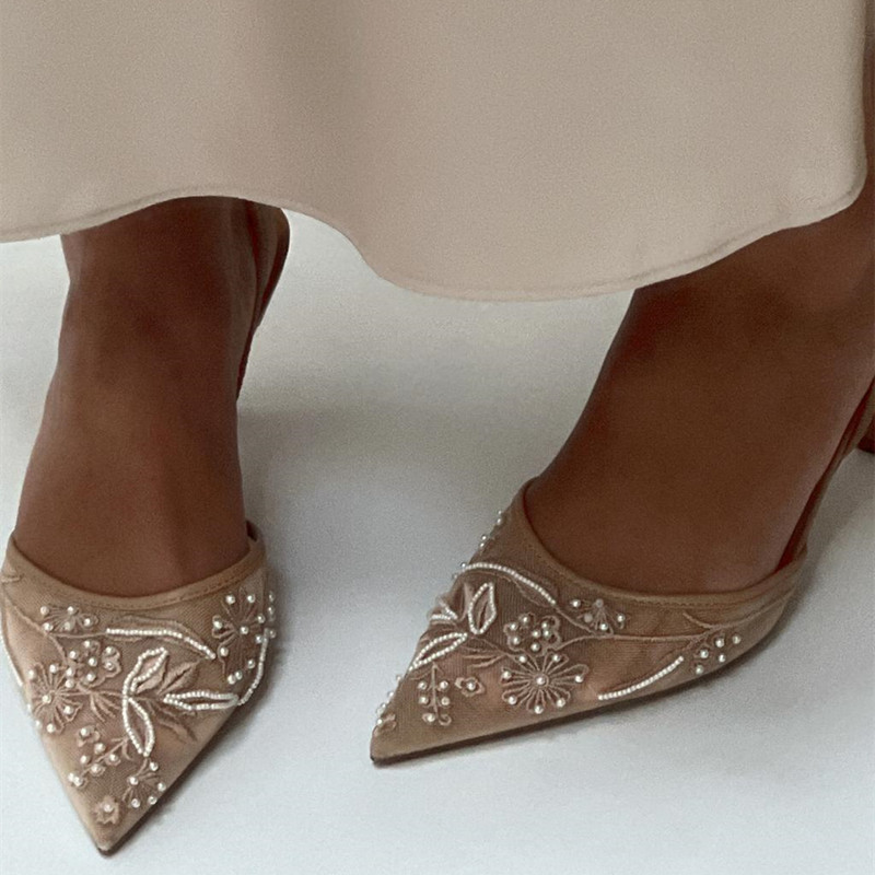 Women Shoes Luxury Brand - 夏と秋の尖った細いヒール、メッシュレース、多用途なワンピースに合うレディースハイヒールサンダルシューズ
