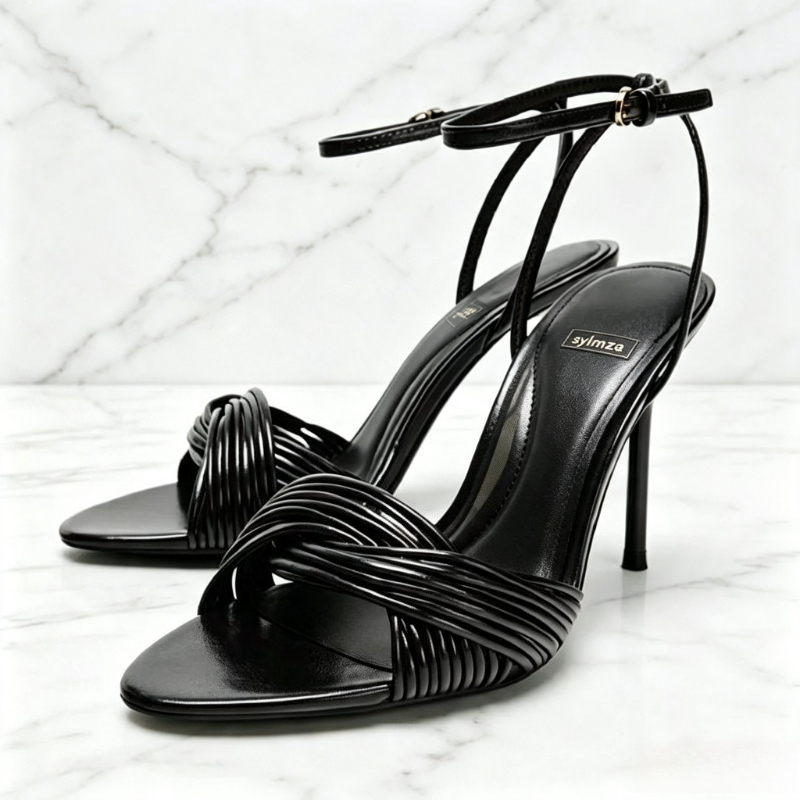 Women Shoes Luxury Brand - ファッションクロスオーバーフロントストラップスティレットサンダル女性のセクシーなオープントゥアンクルストラップメタルバックルヒール高級ブランドデザイナーシューズ