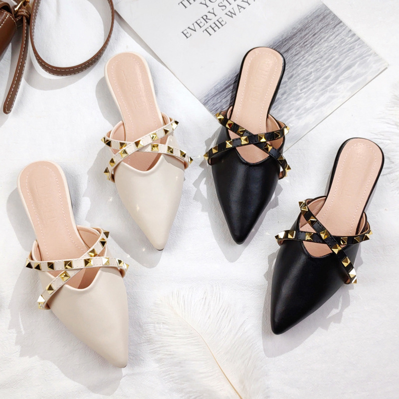 Slip On Mule Flat - 2026年新作 スリッパ フラットソール ミュール ラウンドトゥ スリップオン