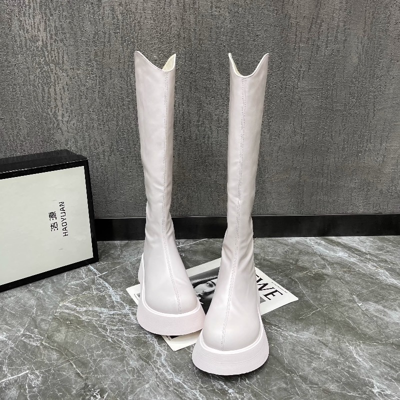 Knee High Boots Women - 2025年秋冬ファッションジッパーデザインレジャーニーブーツ、レディース新作シンプル無地プラットフォーム滑り止めハイブーツ。