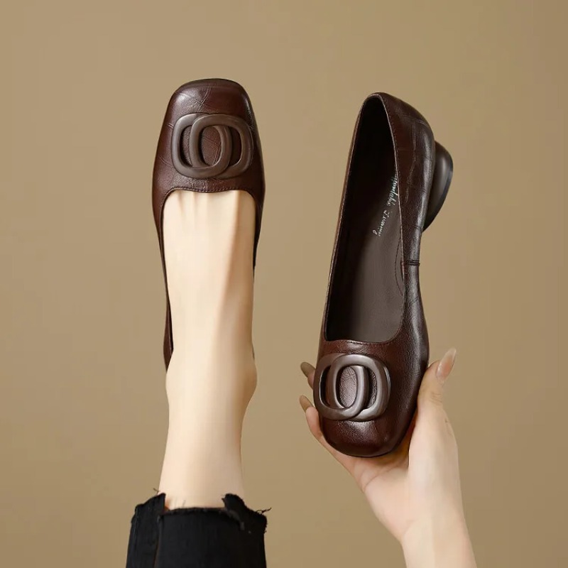 Women'S Shoes Round Toe - フランス風レディースシューズ パンプス レザーシューズ スクエアトゥ ファッションシューズ 女性用フットウェア