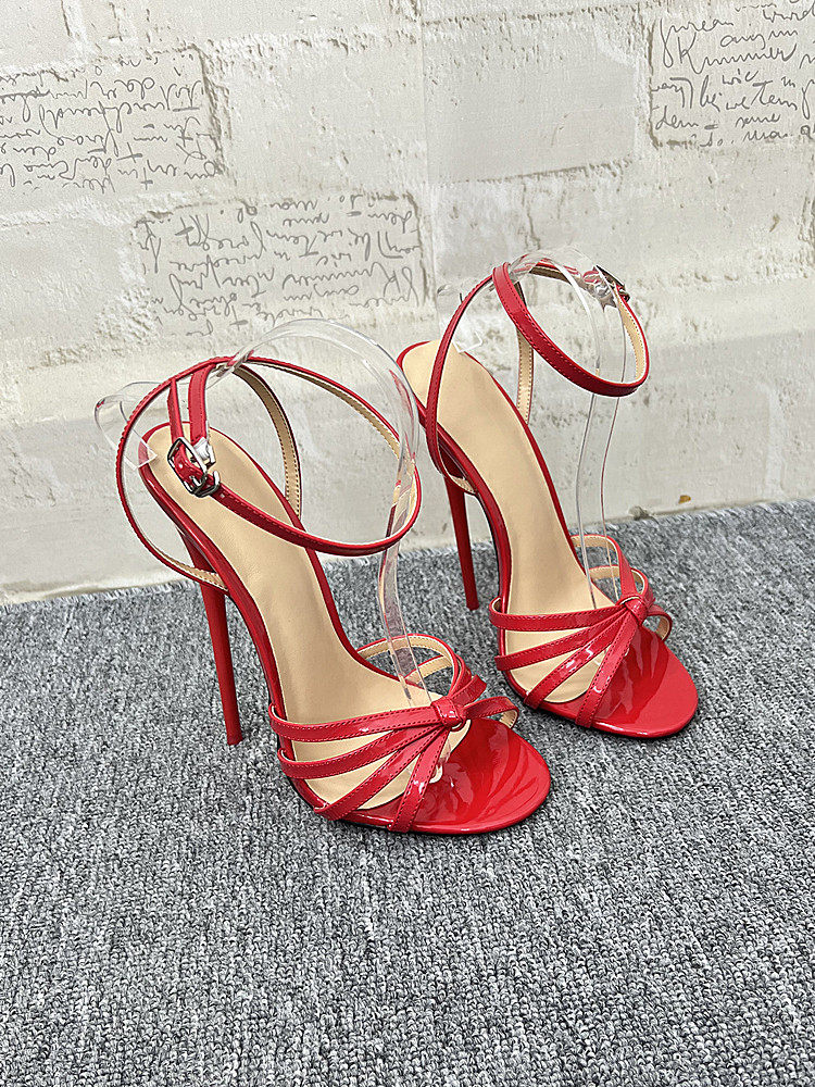 Patent Leather Pump - 夏の新作セクシーな超ハイヒール12CMスリムヒールサンダル、レースアップ、ファッショナブルで多用途なオーバーサイズシューズ、レッド、33～46サイズ