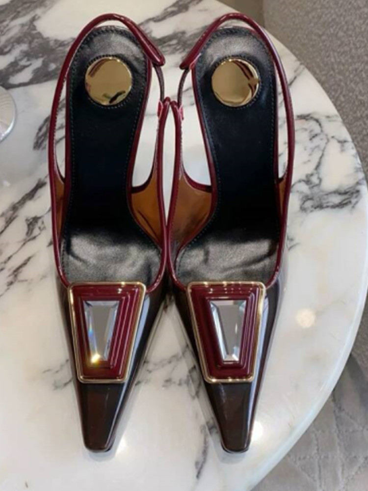 Metallic Heel Sandal - 女性用透明 PVC スクエア ゴールド バックル スリングバック