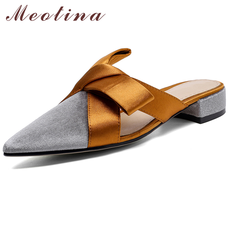 Slip On Mule Flat - Meotina-先のとがったつま先のミュール,女性の夏の靴,ファッショナブルなフラットスリッパ,グレー,2021