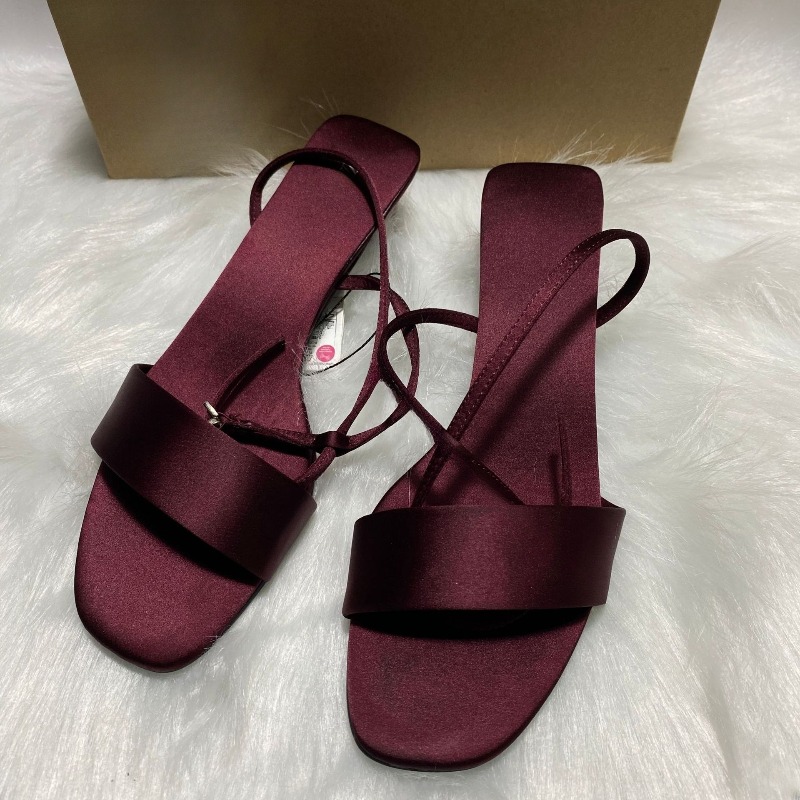 Women Shoes Luxury Brand - ラグジュアリーサテンアンクルストラップローヒールレディースモダンサンダルサマーエレガントオープントゥブランドデザイナーラージサイズ女性オフィスシューズ