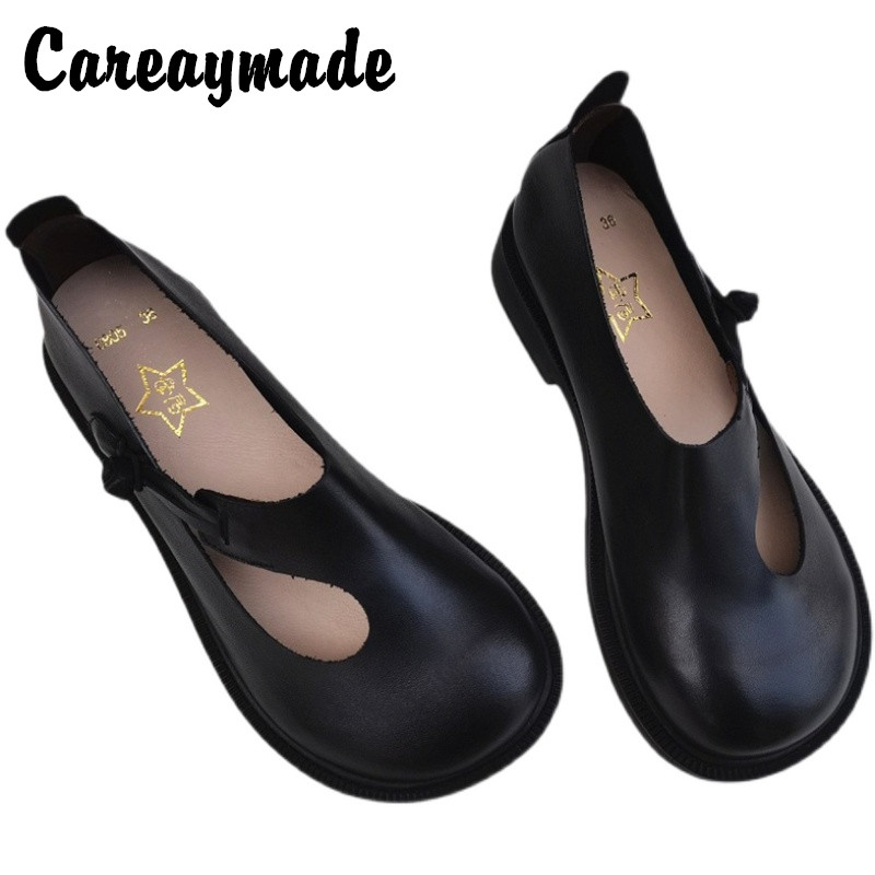 Women'S Shoes Round Toe - Careaymade-女性のためのレトロな革の靴,丸い頭の女性の靴,オリジナルの革,通気性,手作り,シンプル