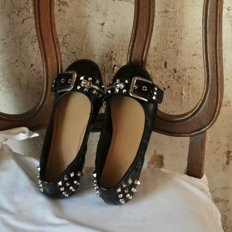 Women'S Shoes Round Toe - ボルトラウンドヘッドシングルシューズレディースレザーバックルローカットフラットメリージェーンシューズ