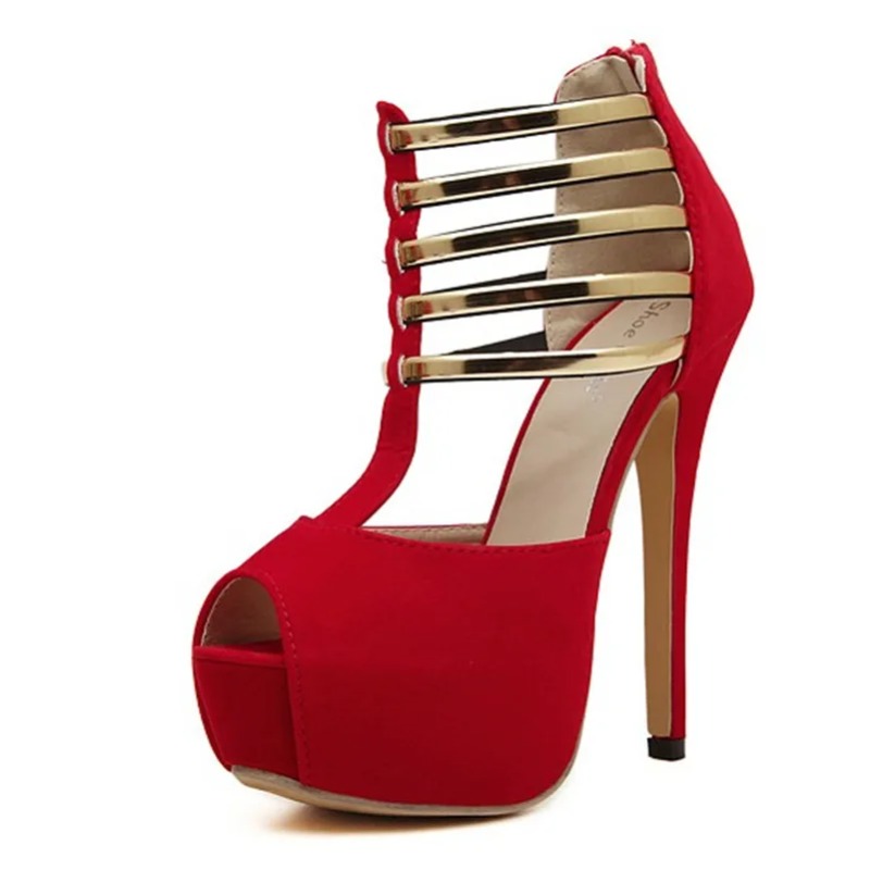Metallic Heel Sandal - 13 センチメートル女性の靴セクシーなモデルパフォーマンスシューズ女性のためのファッションプラットフォームハイヒールサンダルデザイナーシューズ Sandalias De Mujer