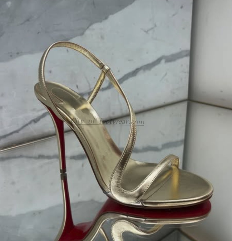 Metallic Heel Sandal - メタリックレザーゴールドセクシーサンダル女性用スティレットピンク/ブラック/ヌードパーティーハイヒール夏新作高級デザイナーシューズ