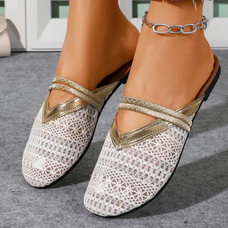 女性用サマースリッパ、つま先が覆われたビーチサンダル、快適で - Slip On Mule Flat のレビューと価格