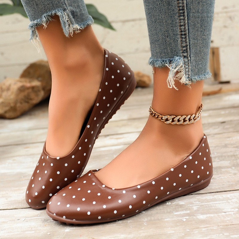 レディース ホワイト ポルカドット フラットシューズ ラウン - Women'S Shoes Round Toe のレビューと価格