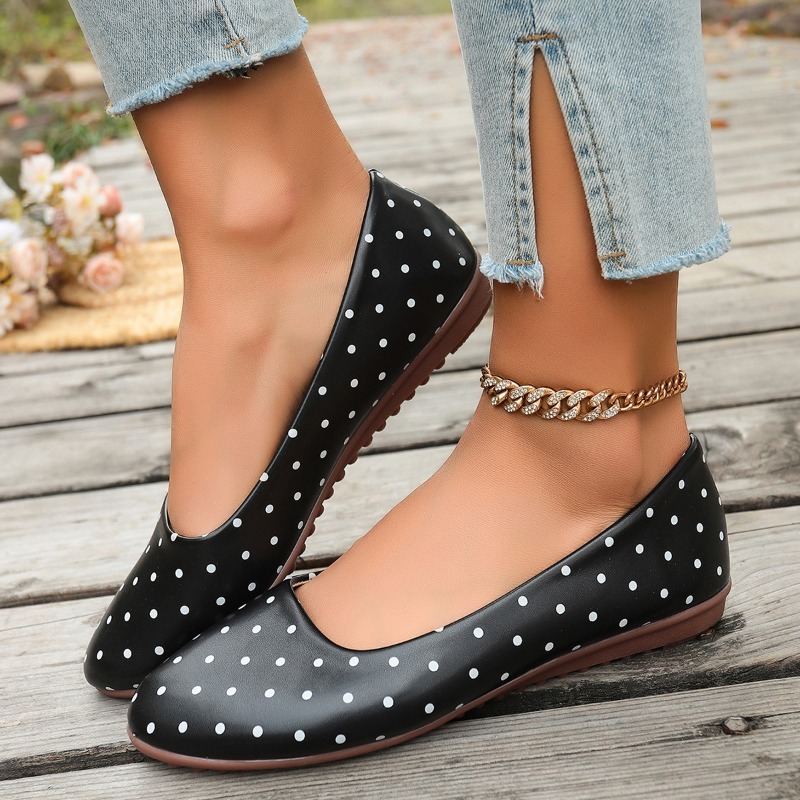 レディース ホワイト ポルカドット フラットシューズ ラウン - Women'S Shoes Round Toe のレビューと価格