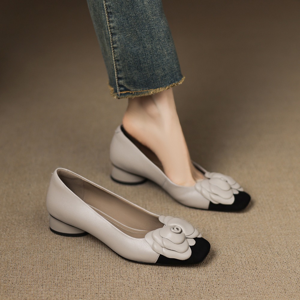 ファッションフラワーシングルシューズ秋の新作スクエアトゥ浅口 - Women'S Shoes In Fashion のレビューと価格