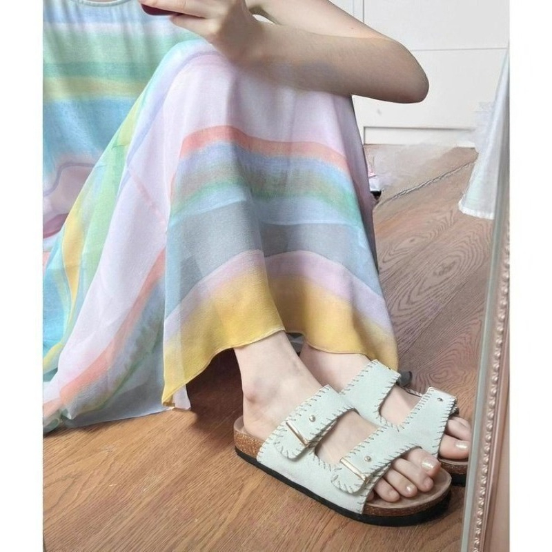レディース調節可能ストラップコルクフットベッドスライドサンダ - Cork Wedge Sandal のレビューと価格