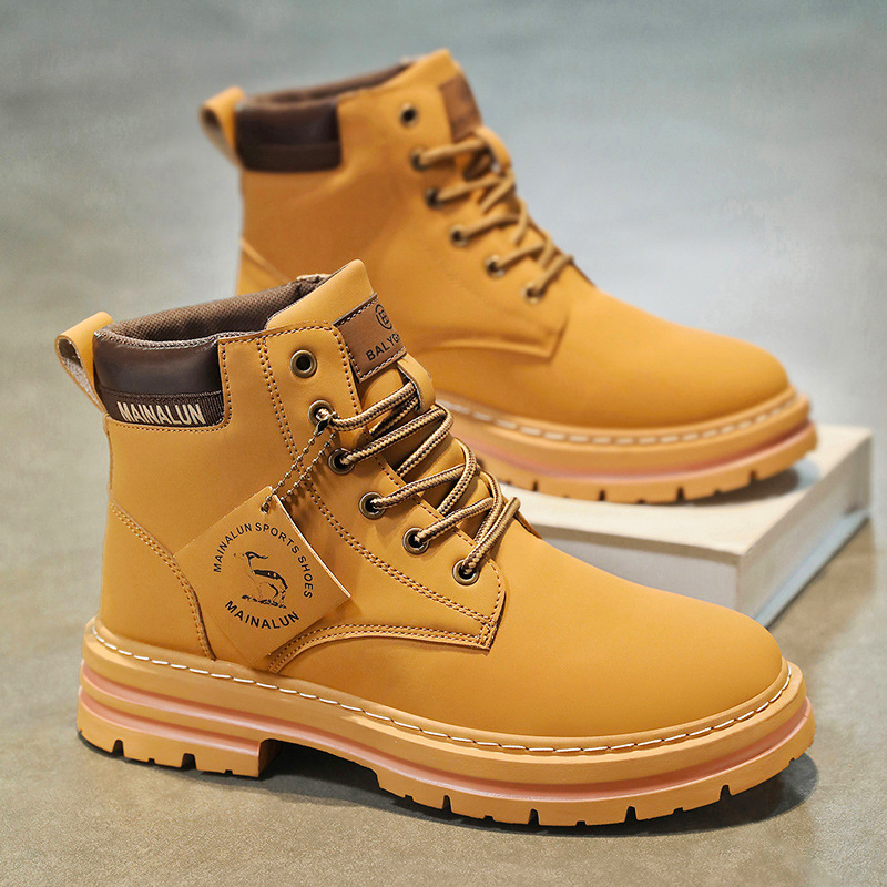 クラシックメンズハイカットブーツ高品質イエローレザーブーツフ - Suede Ankle Boot のレビューと価格