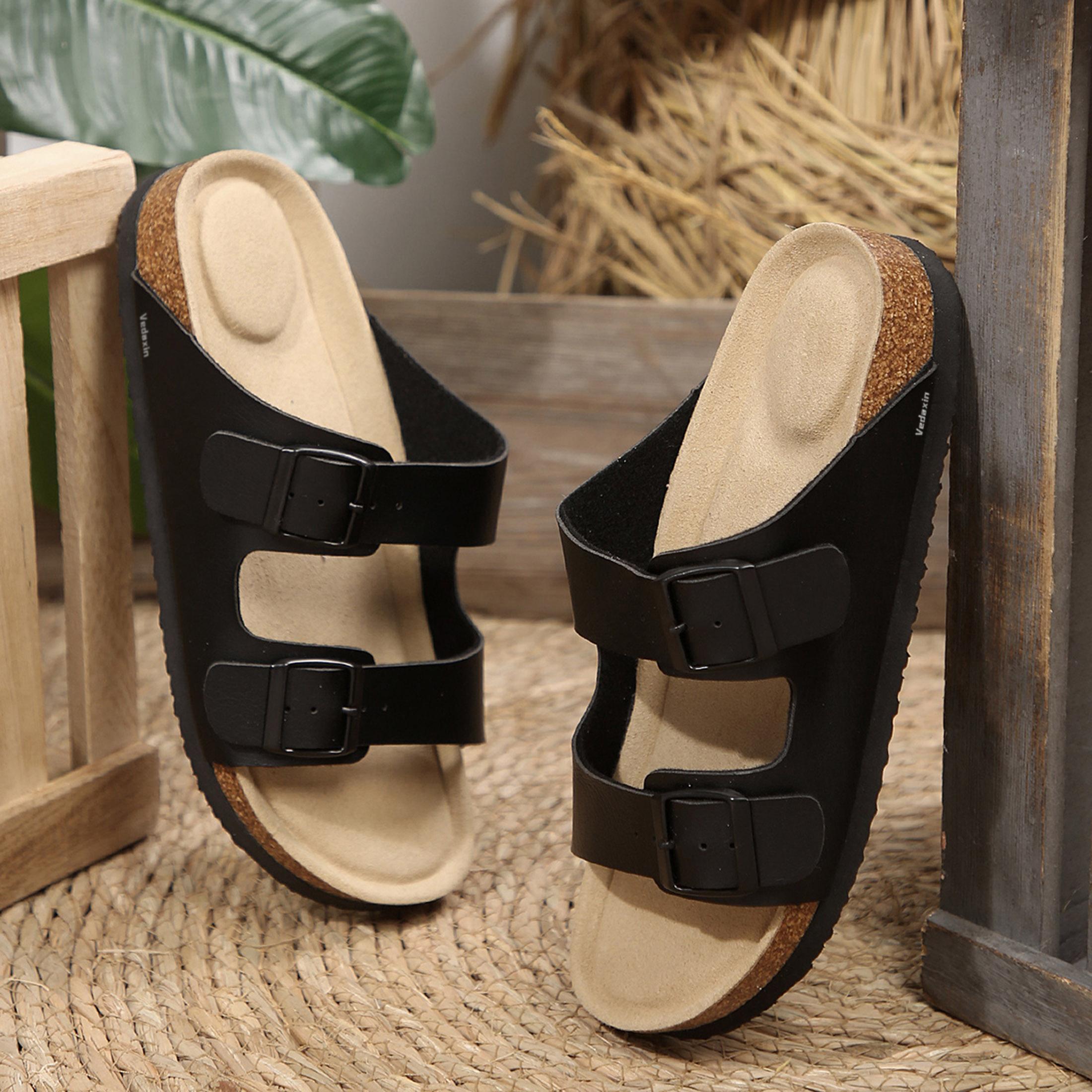 レディース ダブルバックル スライドスリッパ コルクフットベ - Cork Wedge Sandal のレビューと価格