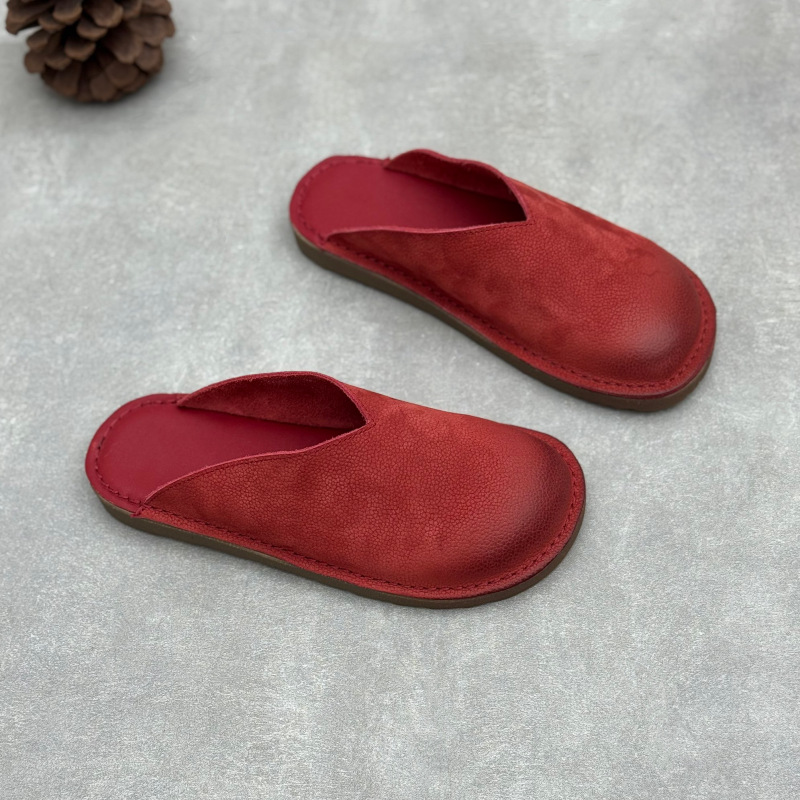 手作り本革ミュール レディース 2025 夏 レトロ ラウン - Slip On Mule Flat のレビューと価格