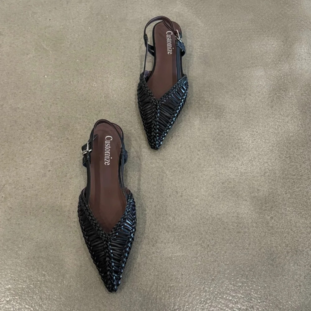 尖ったつま先のローマ風織りサンダル、中空のつま先キャップ付き - Slip On Mule Flat のレビューと価格