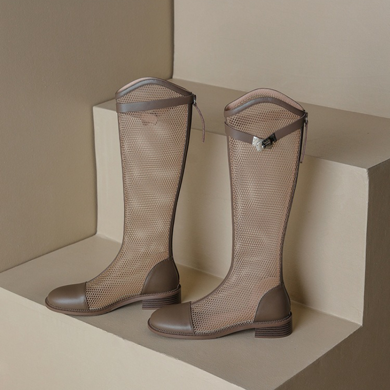女性の夏のニーハイメッシュハイブーツ女性通気性メッシュナイト - Knee High Boots Women のレビューと価格