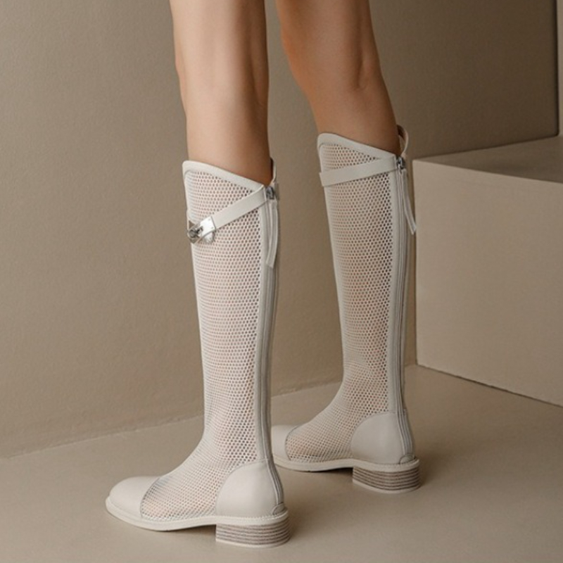 女性の夏のニーハイメッシュハイブーツ女性通気性メッシュナイト - Knee High Boots Women のレビューと価格