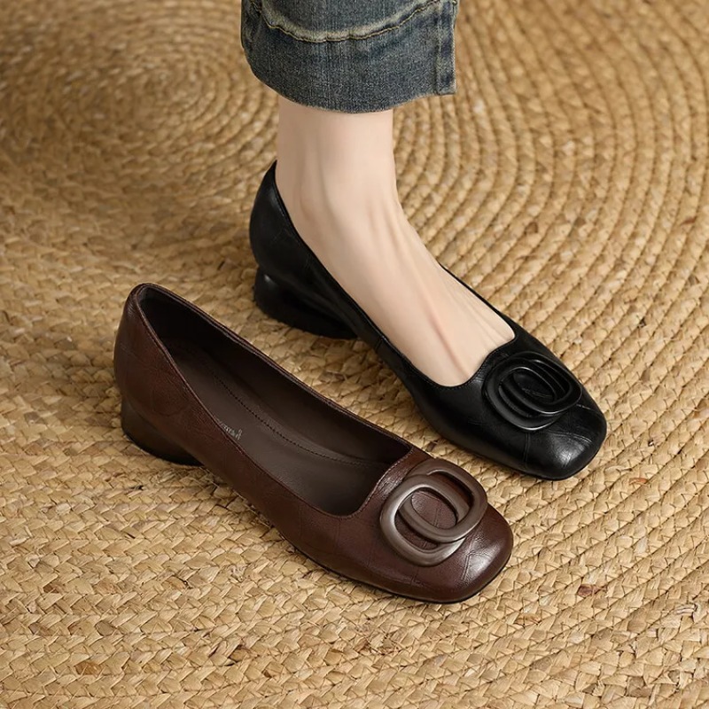 フランス風レディースシューズ パンプス レザーシューズ スク - Women'S Shoes Round Toe のレビューと価格