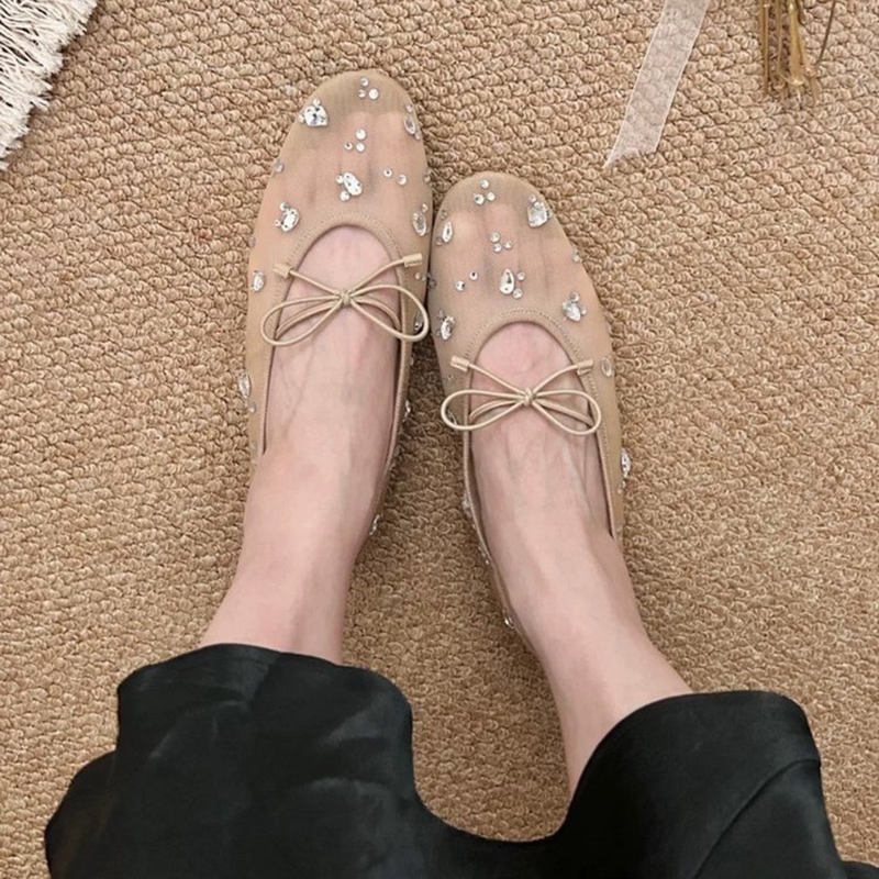 夏のエレガントな女性用キラキラ光るラインストーンボウメッシュ - Women'S Shoes Round Toe のレビューと価格
