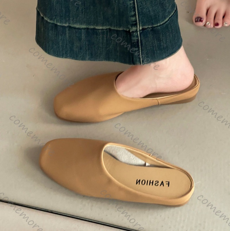 Comemore レトロスクエアヘッド包頭ハーフスリッパ女性 - Slip On Mule Flat のレビューと価格