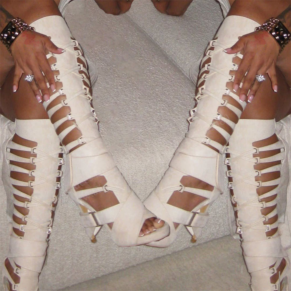 グラディエーター ホローベルトバックル ニーハイブーツ 20 - Knee High Boots Women のレビューと価格