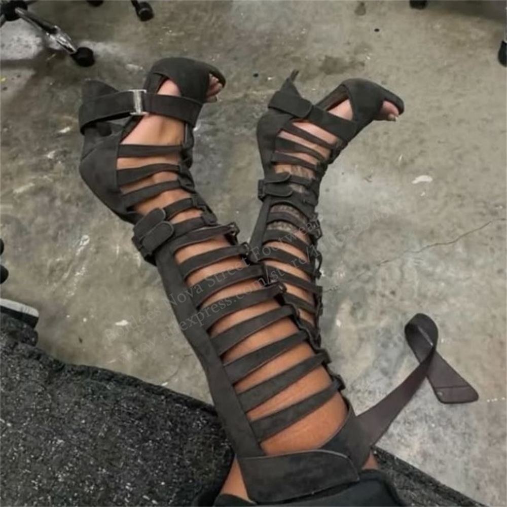 グラディエーター ホローベルトバックル ニーハイブーツ 20 - Knee High Boots Women のレビューと価格