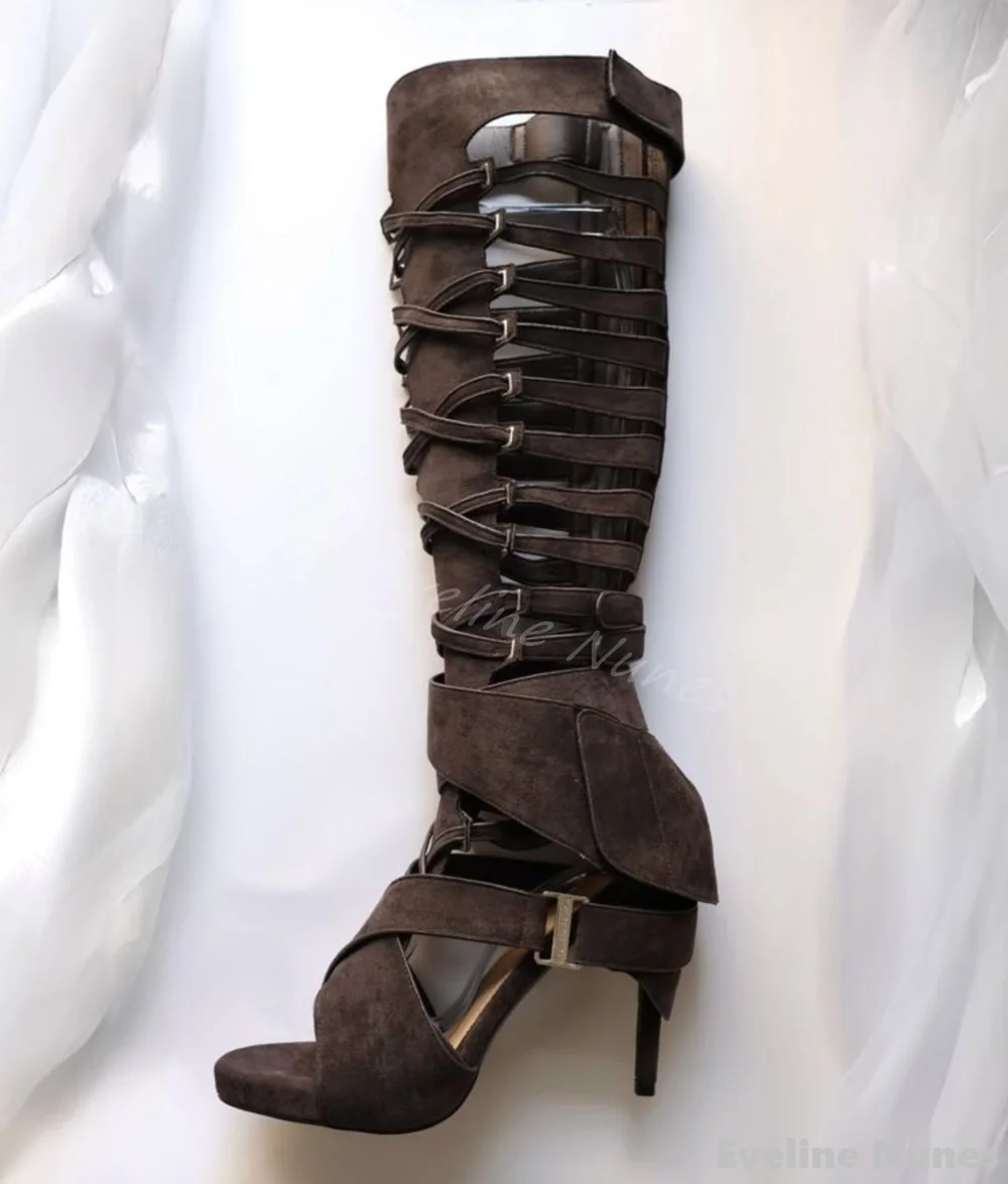中空フランネルニーハイサンダル レディース オープントゥ 複 - Knee High Boots Women のレビューと価格