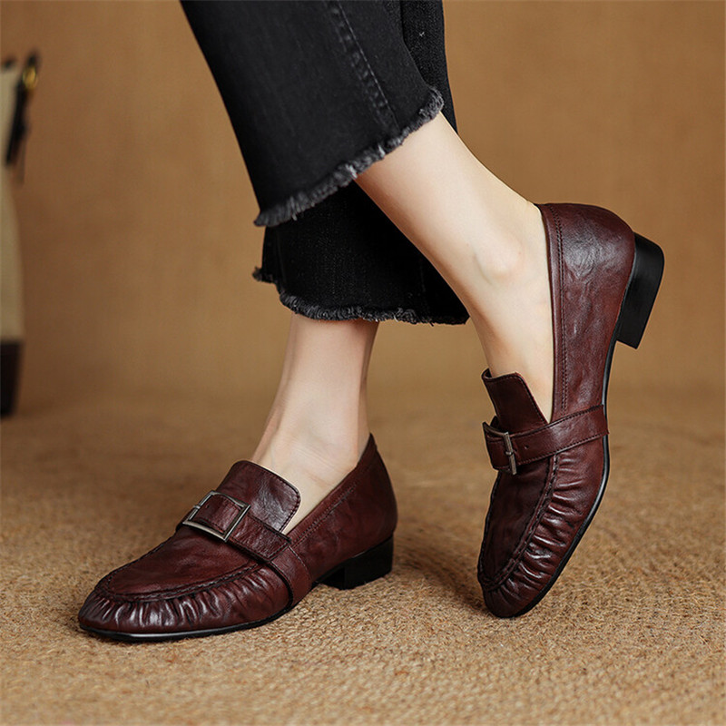 女性用本革モカシン,丸いつま先の靴,プリーツパンプス,厚手の - Women'S Shoes In Fashion のレビューと価格