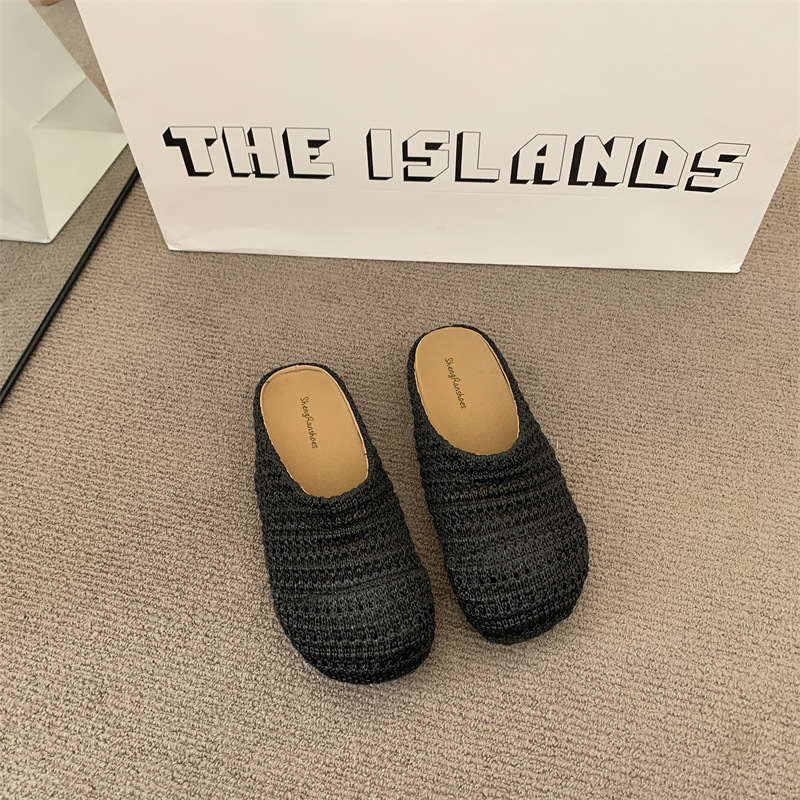 女性用ラフィア織りミュールスリッパ、夏用通気性メッシュ、つま - Slip On Mule Flat のレビューと価格