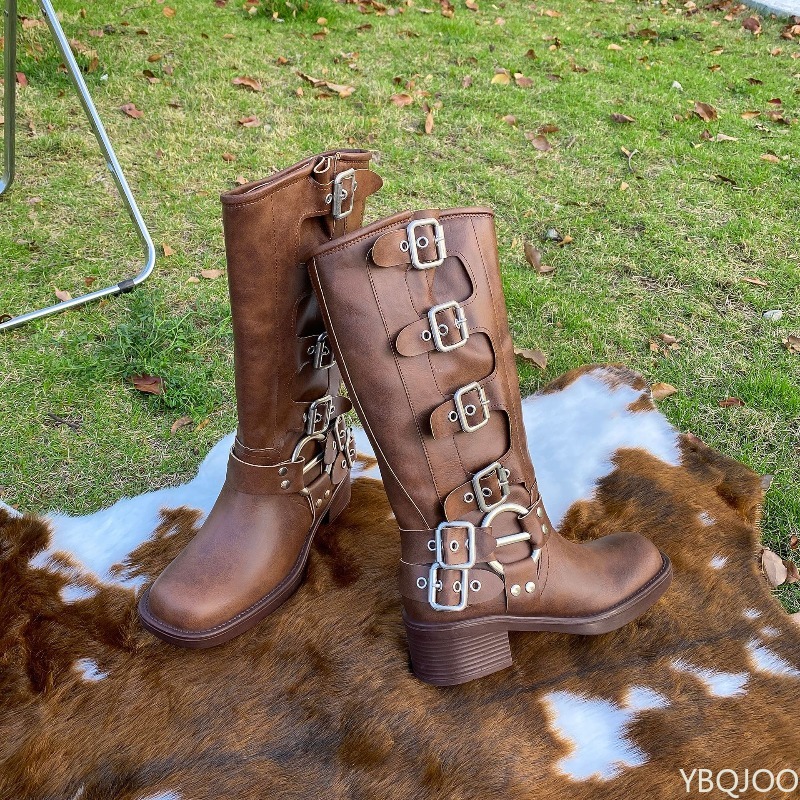ベルトバックルレトロハイブーツ、新型ロング厚底ヒール、身長ア - Suede Ankle Boot のレビューと価格