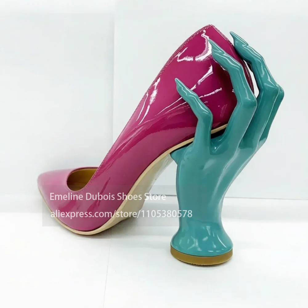 光沢のあるパテントレザーの手型彫刻ヒールパンプス、ポインテッ - Patent Leather Pump のレビューと価格