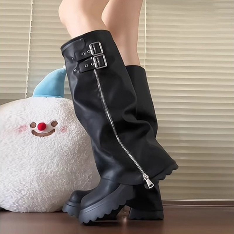 パンクスタイルスプライシング厚底女性ニーハイブーツファッショ - Knee High Boots Women のレビューと価格