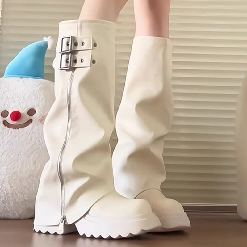 パンクスタイルスプライシング厚底女性ニーハイブーツファッショ - Knee High Boots Women のレビューと価格
