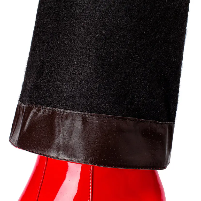 女性のための赤と白のパテントレザーニーハイブーツ,ブロックヒ - Knee High Boots Women のレビューと価格