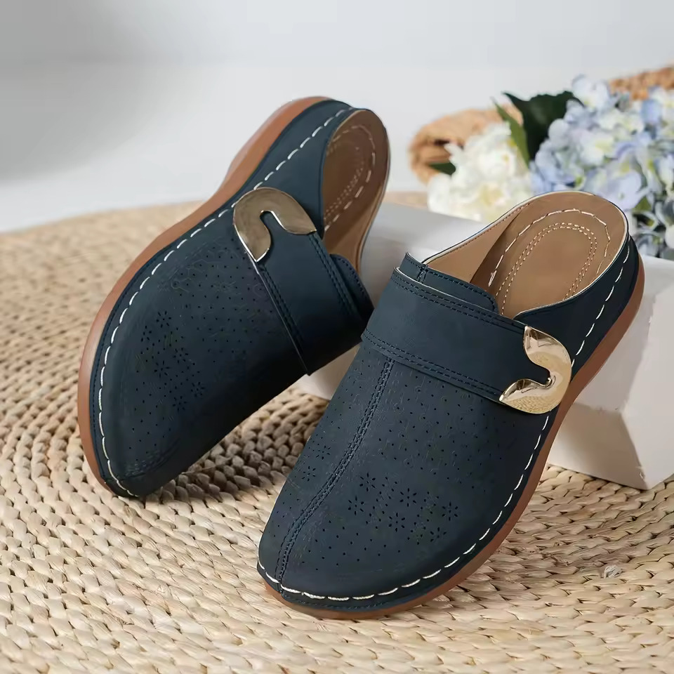 女性用コンフォートミュールスリッポンシューズ、中空ノンスリッ - Slip On Mule Flat のレビューと価格