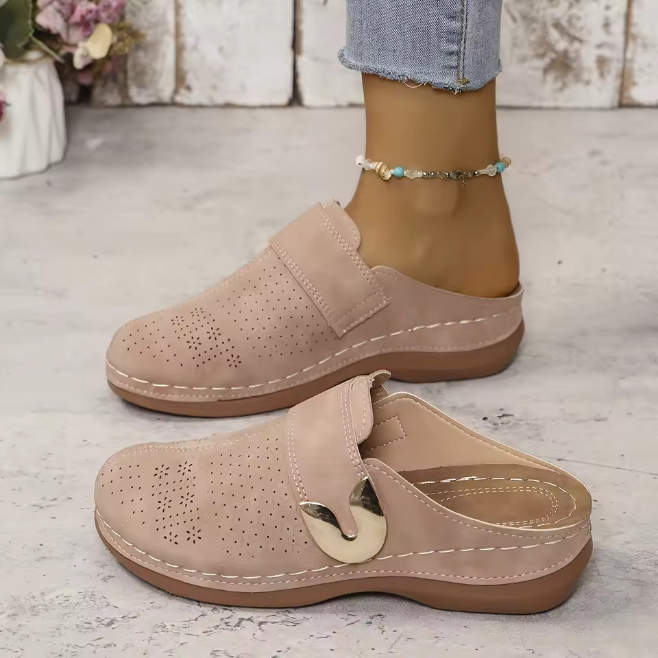 女性用コンフォートミュールスリッポンシューズ、中空ノンスリッ - Slip On Mule Flat のレビューと価格