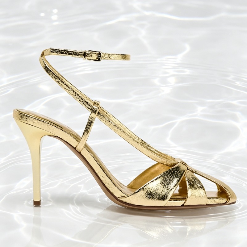 ファッションゴールド薄型ヒールサンダル女性のセクシーなアンク - Women Shoes Luxury Brand のレビューと価格