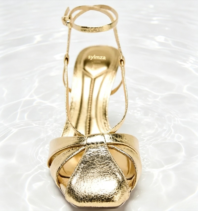 ファッションゴールド薄型ヒールサンダル女性のセクシーなアンク - Women Shoes Luxury Brand のレビューと価格