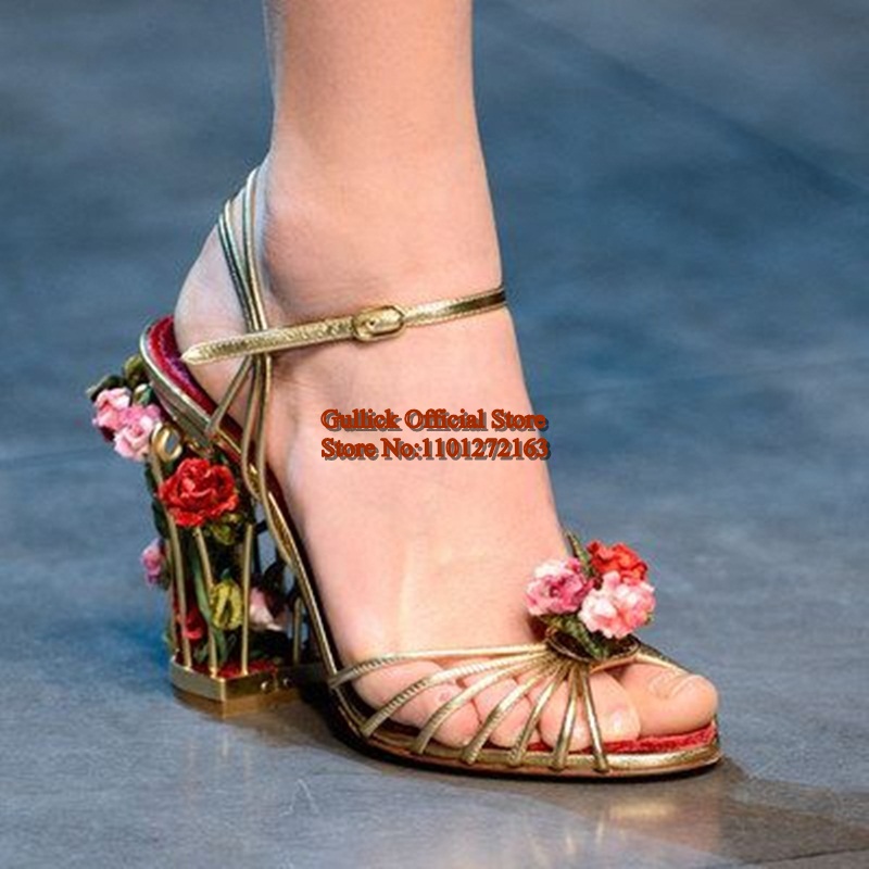 高級鳥かご女性サンダルゴールドメタリックレザーストラップサン - Metallic Heel Sandal のレビューと価格