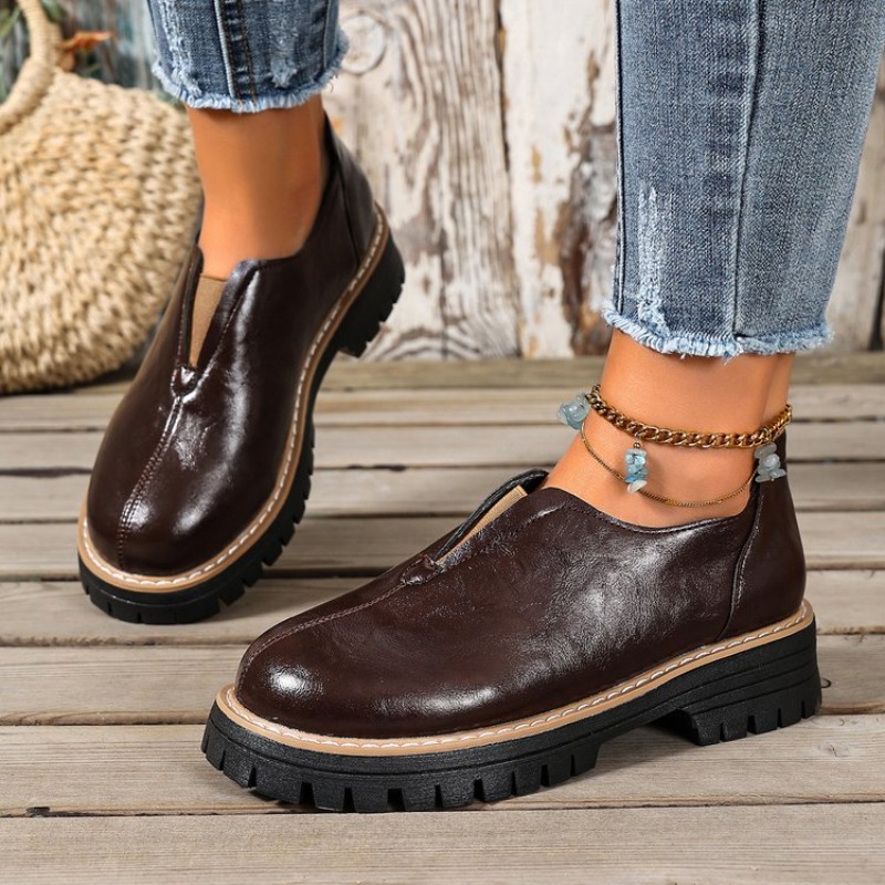 レトロな英国風レディースシューズ 春秋 厚底ヒール シングル - Women'S Shoes Round Toe のレビューと価格