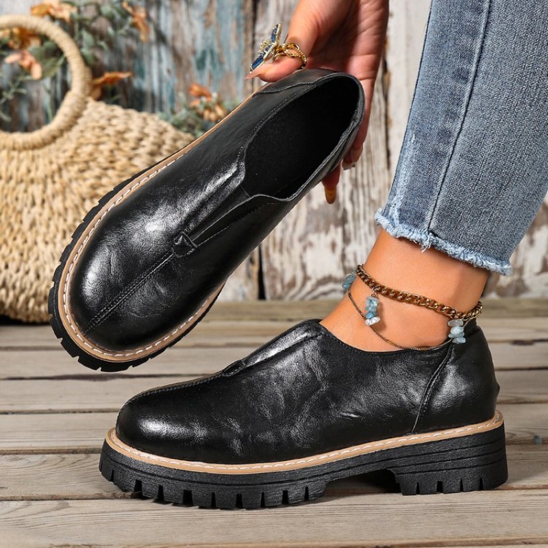 レトロな英国風レディースシューズ 春秋 厚底ヒール シングル - Women'S Shoes Round Toe のレビューと価格
