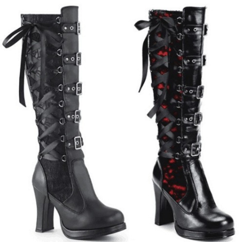 パンクゴシックスタイルの女性のニーハイブーツレディースオート - Knee High Boots Women のレビューと価格