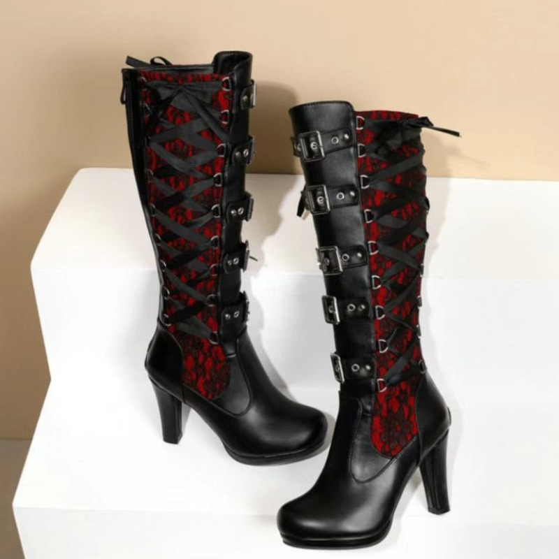 パンクゴシックスタイルの女性のニーハイブーツレディースオート - Knee High Boots Women のレビューと価格