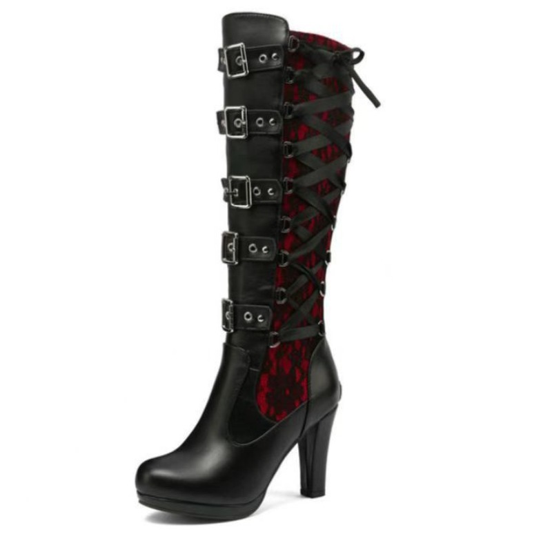 パンクゴシックスタイルの女性のニーハイブーツレディースオート - Knee High Boots Women のレビューと価格