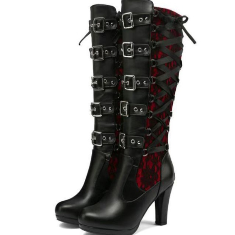 パンクゴシックスタイルの女性のニーハイブーツレディースオート - Knee High Boots Women のレビューと価格