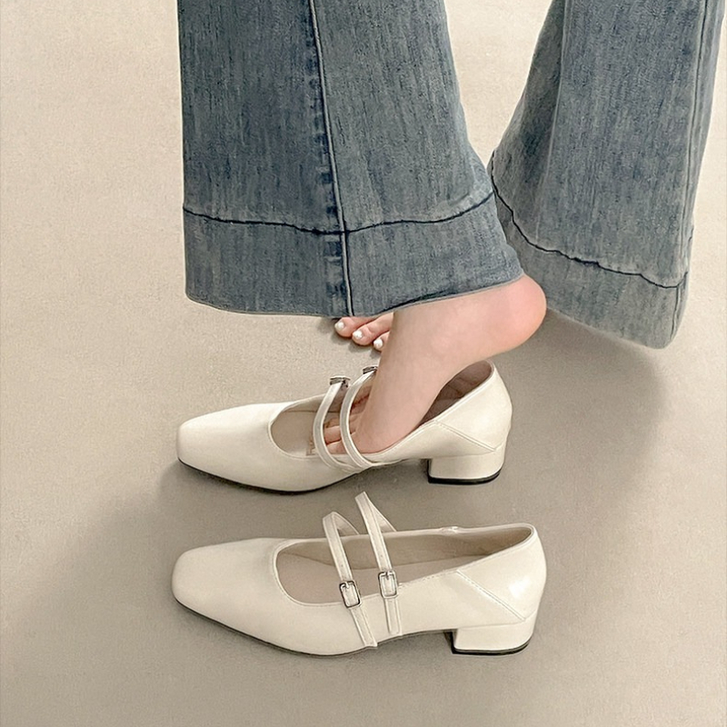 スクエアトゥローヒール女性銀色メリージェーンシューズファッシ - Women'S Shoes In Fashion のレビューと価格